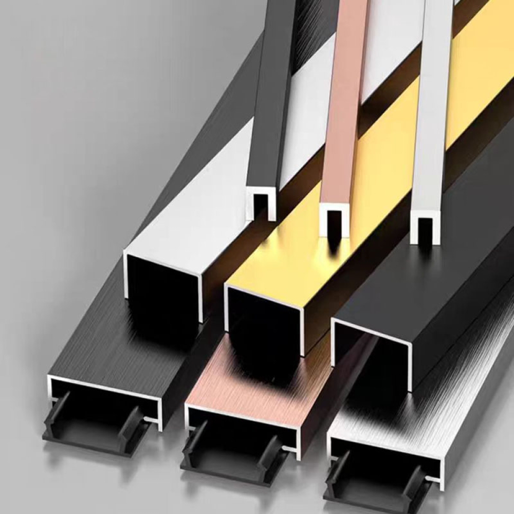 Aluminum alloy U-shaped channel edge trim, titanium gold ceiling decorative strip, stainless steel metal concave groove edge trim