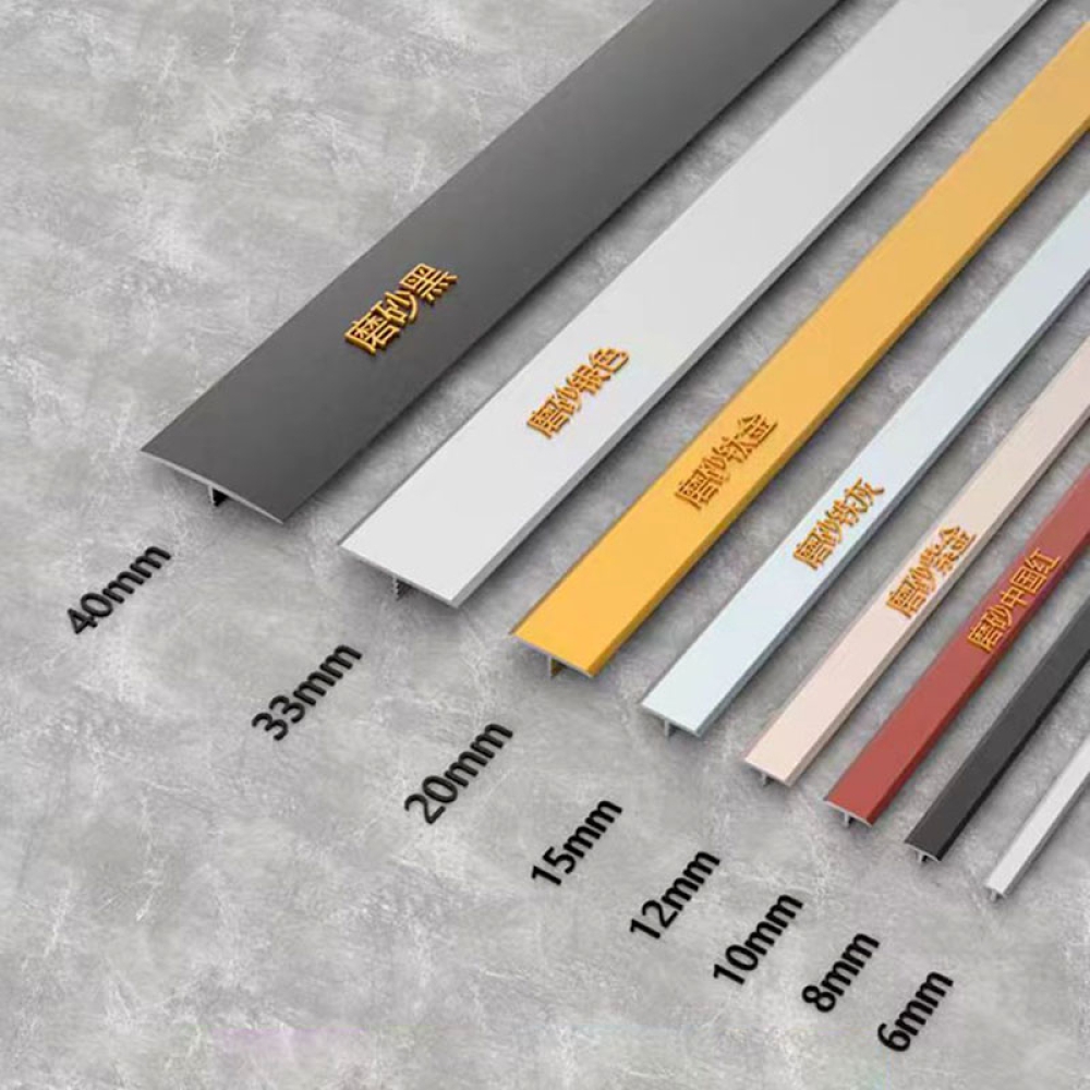Aluminum alloy widened T-shaped termination strips for wooden floor joints, tile threshold stones, extremely narrow edge strips for connecting gaps, and connecting strips for tiles