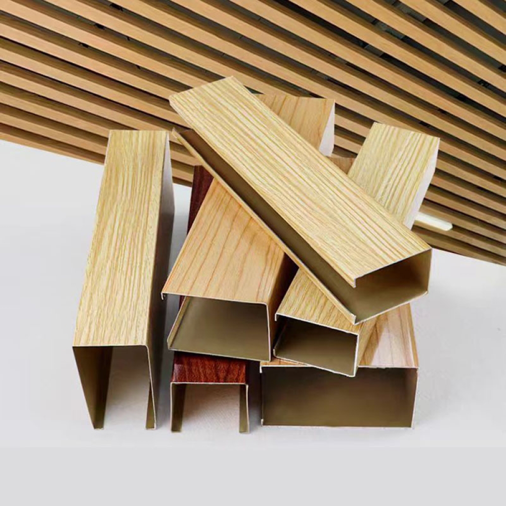 Aluminum alloy recessed ceiling pipes for commercial office ceiling decoration,Customized aluminum profiles with wood-like texture for ceiling decoration