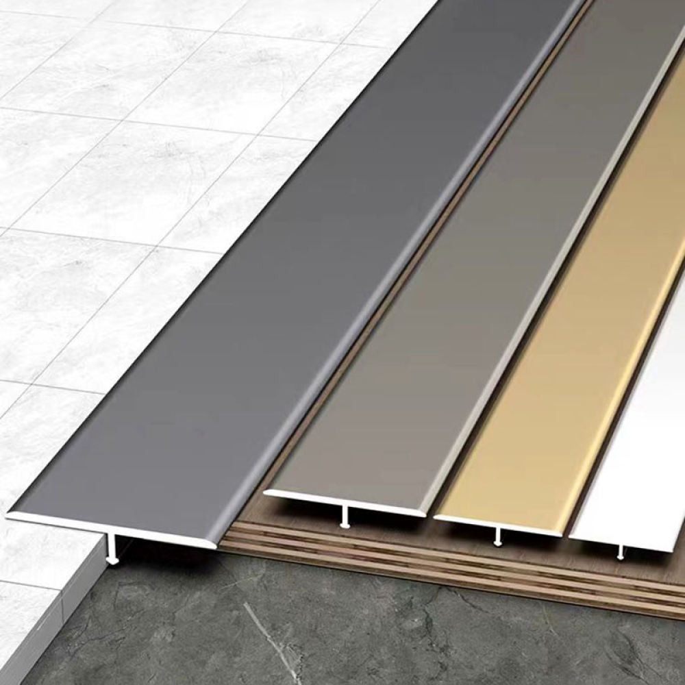 Aluminum alloy widened T-shaped termination strips for wooden floor joints, tile threshold stones, extremely narrow edge strips for connecting gaps, and connecting strips for tiles