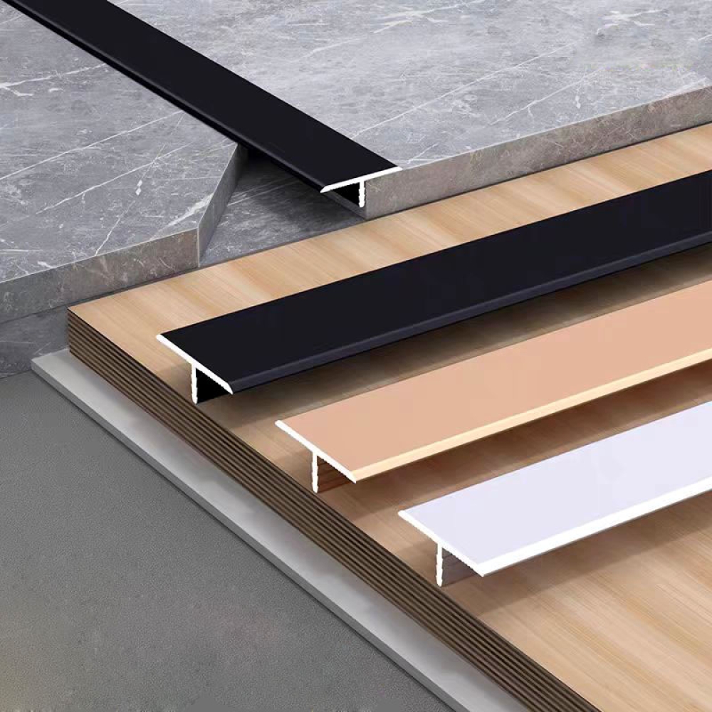 Aluminum alloy widened T-shaped termination strips for wooden floor joints, tile threshold stones, extremely narrow edge strips for connecting gaps, and connecting strips for tiles